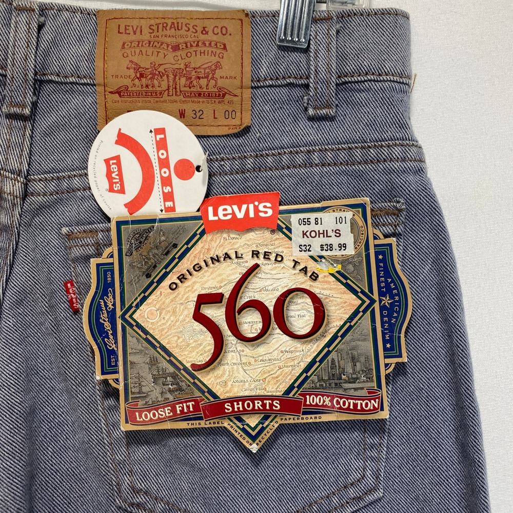 VTG NWT Levi's 560 Loose Fit Shorts Mens 32  Grey Denim Cotton Baggy Relaxed